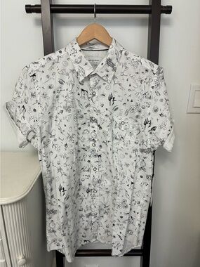 Paper Denim & Cloth White Short-Sleeve Button Down Shirt with print NEW